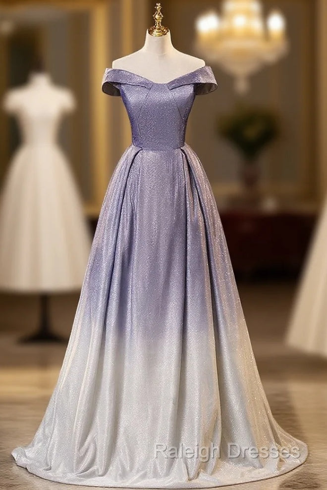 Gradient Purple Off the Shoulder Prom Dress