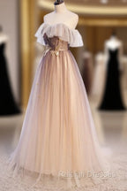 Gradient Tulle with Straps Sweetheart Party Dress, A-line Tulle Evening Dresses Prom Dress