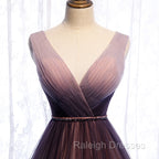 Gradient V-neckline Tulle Long Prom Dress Party Dress, Gradient Evening Gown