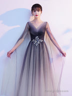 Gradient V-Neckline Tulle Party Dress, A-Line Gradient Evening Dress Prom Dress Evening Dress
