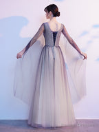 Gradient V-Neckline Tulle Party Dress, A-Line Gradient Evening Dress Prom Dress Evening Dress