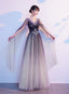 Gradient V-Neckline Tulle Party Dress, A-Line Gradient Evening Dress Prom Dress Evening Dress