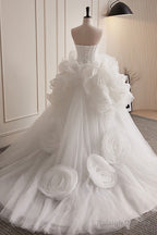 Grand White Ruffled Train Dresses Wedding Dresses Strapless