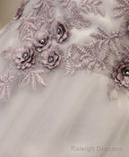 Gray A Line Off Shoulder Knee Length Prom Dress, Lace Homecoming Dresses