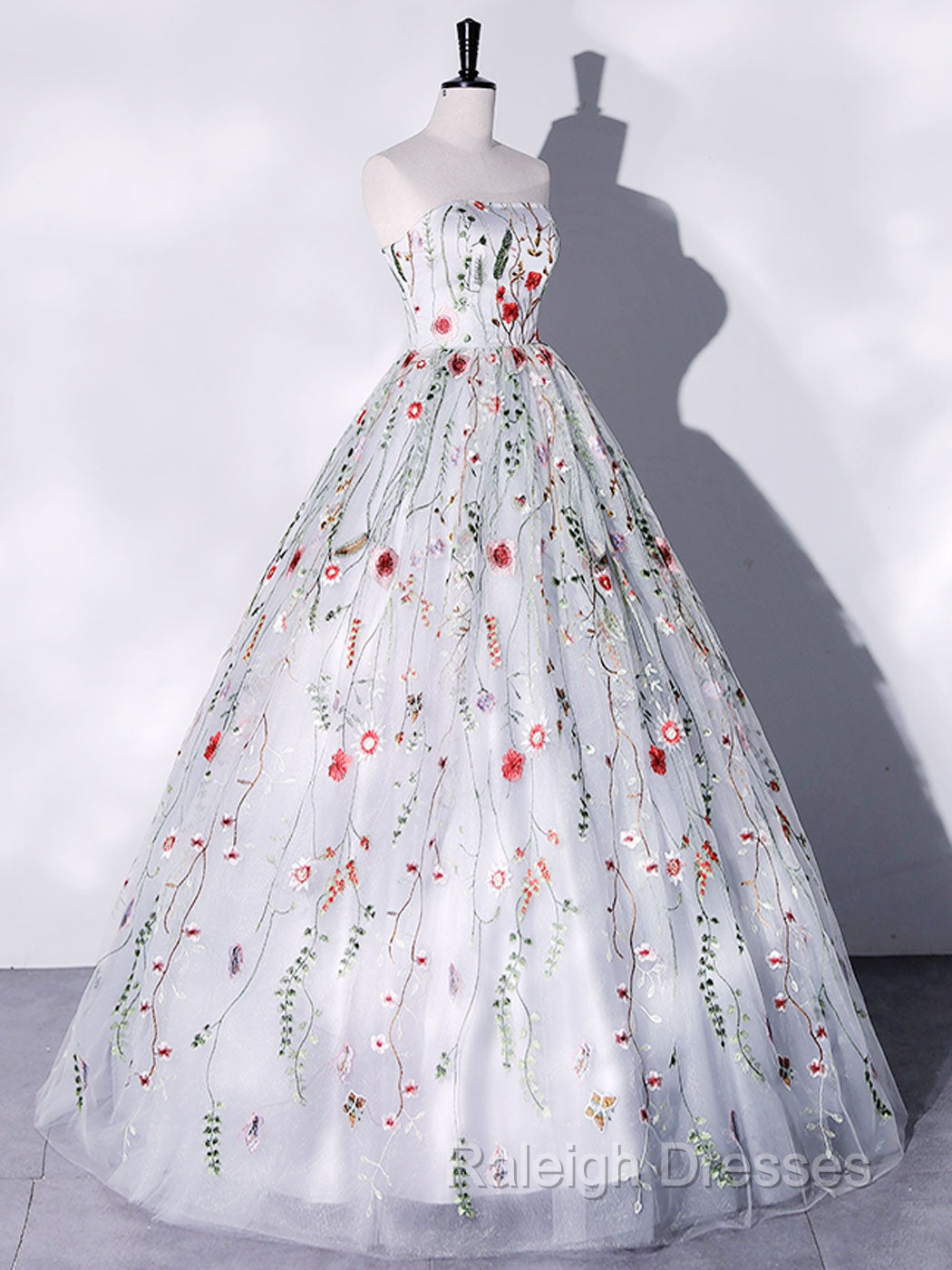 Gray A-LIne Tulle Long Prom Dress, Gray Formal Evening Dresses Secondary image