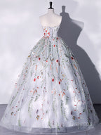 Gray A-LIne Tulle Long Prom Dress, Gray Formal Evening Dresses