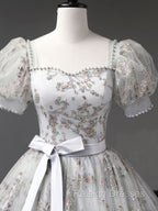 Gray A Line Tulle Sequin Long Prom Dresses Gray Tulle Sweet 16 Dress