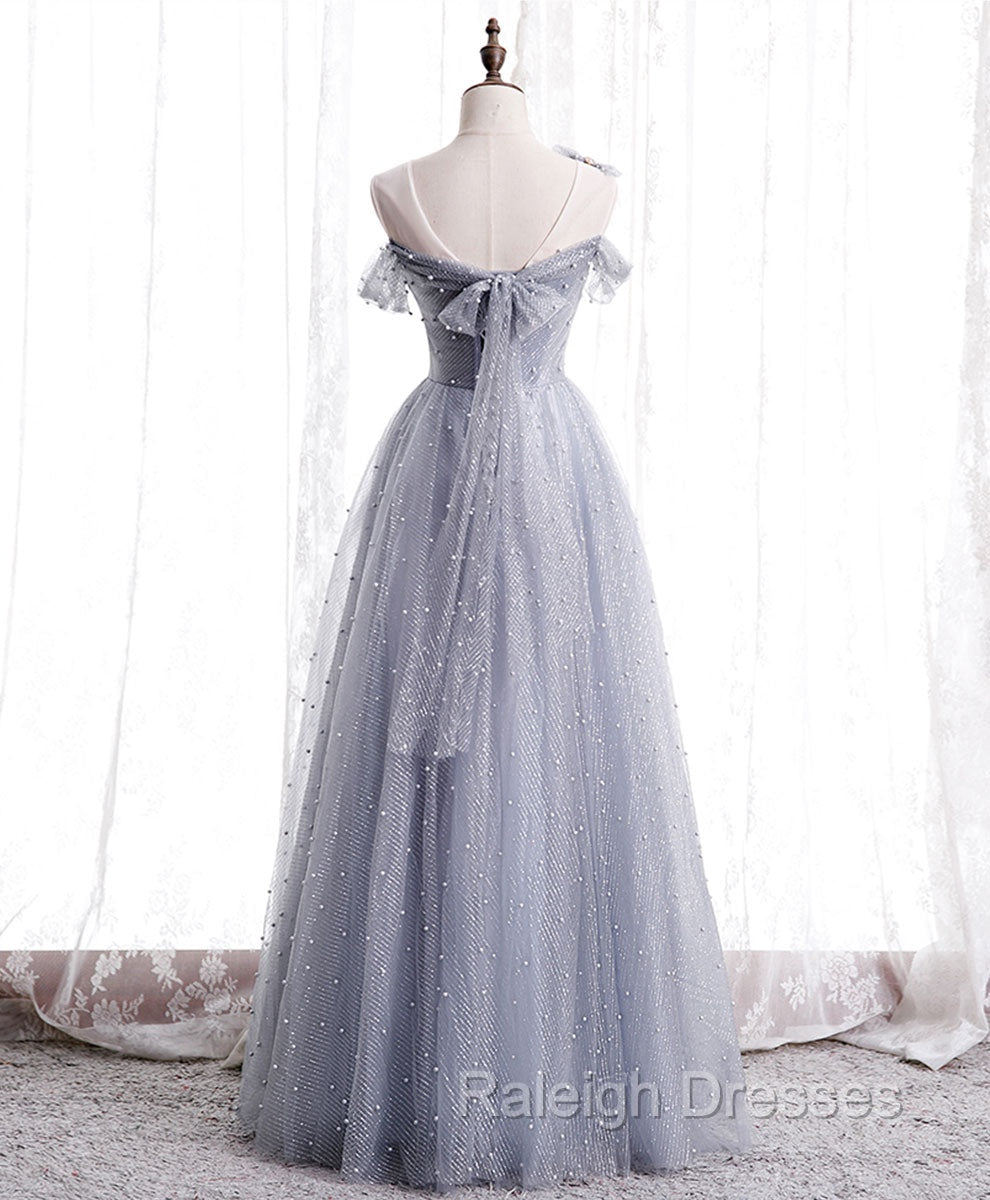 Gray Aline Long Prom Dress, One Shoulder Gray Formal Party Dresses Secondary image