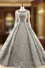Gray Ball Gown Backless Appliques Pearls Floor Length Wedding Dress