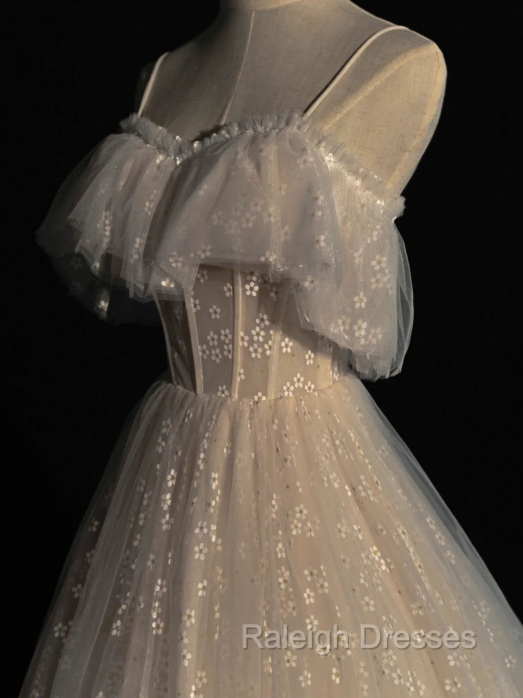 Gray blue/champagne  Tulle Long Prom Dress, Tulle Formal Graduation Dresses Secondary image