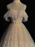 Gray blue/champagne Tulle Long Prom Dress, Tulle Formal Graduation Dresses