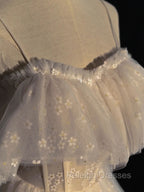 Gray blue/champagne Tulle Long Prom Dress, Tulle Formal Graduation Dresses