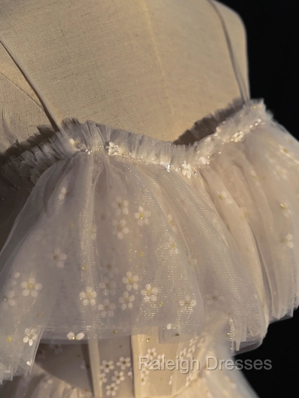 Gray blue/champagne Tulle Long Prom Dress, Tulle Formal Graduation Dresses