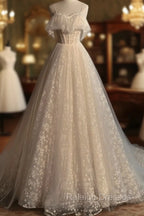 Gray blue/champagne  Tulle Long Prom Dress, Tulle Formal Graduation Dresses