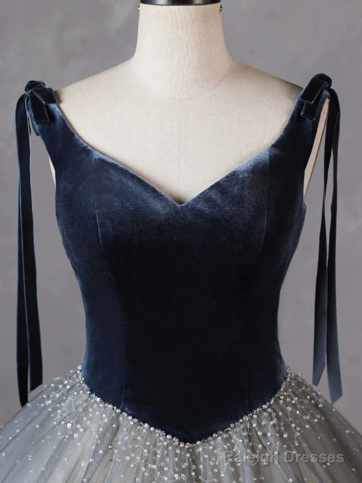 Gray Blue Long Prom Gown, Gray Blue Long Evening Dress