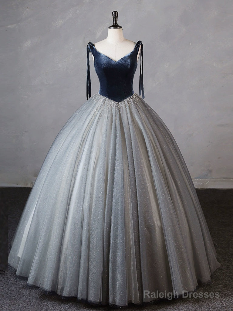 Gray Blue Long Prom Gown, Gray Blue Long Evening Dress Main image