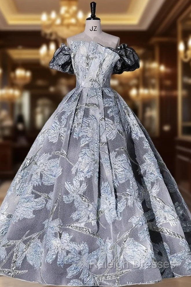 Gray Blue Tulle Flower Off Shoulder Quinceanera Dress Main image