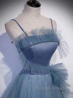 Gray Blue Tulle Long Prom Dress A Line Evening Dress Formal Dress December Wedding Guest Dress