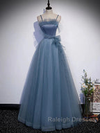 Gray Blue Tulle Long Prom Dress A Line Evening Dress Formal Dress December Wedding Guest Dress