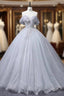 Gray Blue Tulle Sequins Off the Shoulder Beading Quinceanera Dress