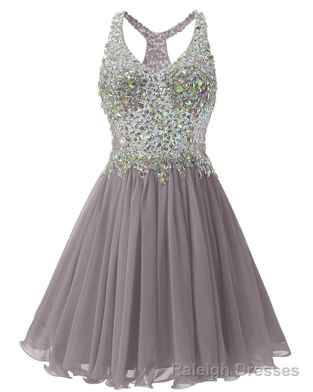 Gray Chiffon Crystal Homecoming Dress Main image