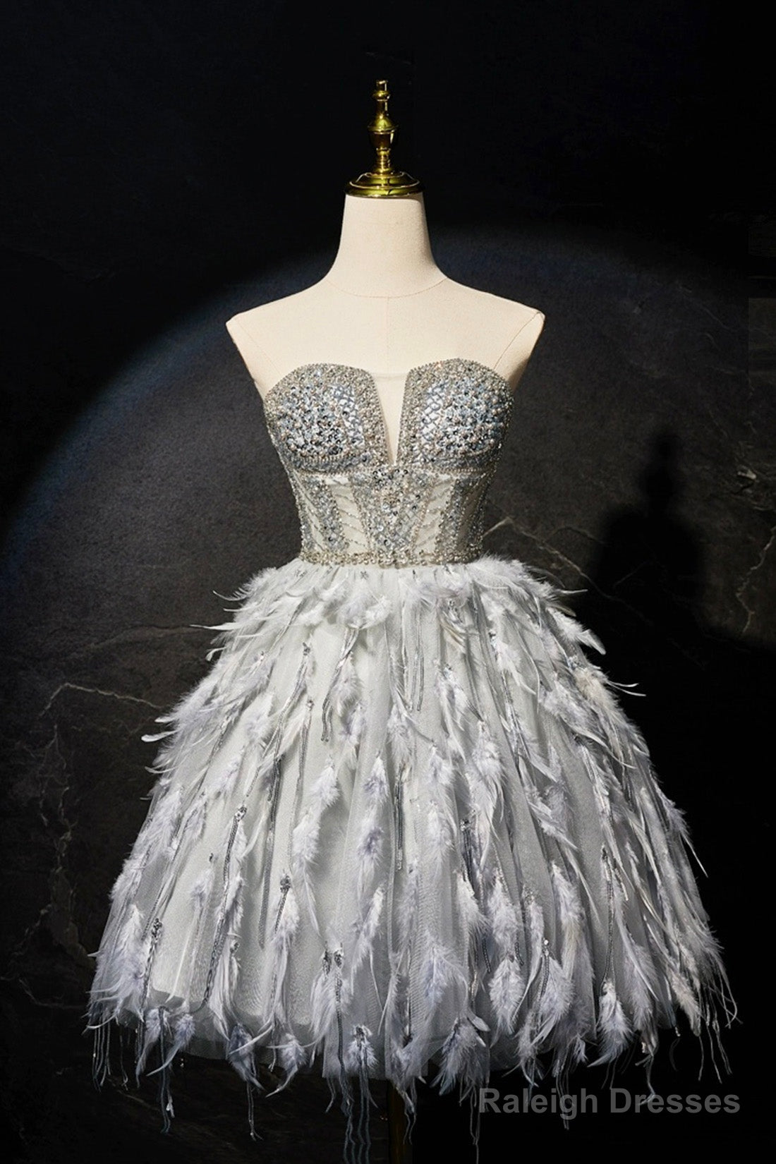 Gray Feather Short Party Dress, Lovely Handmade Beading Pearl Sequins Evening Dress Main image