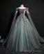 Gray Green Tulle Lace Long Prom Dress Gray Tulle Formal Dress