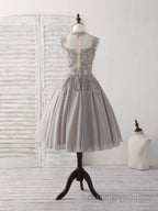 Gray High Neck Lace Chiffon Short Prom Dress Gray Bridesmaid Dress