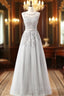 Gray Lace Beading Scoop Sleeveless Bridesmaid Dress