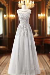 Gray Lace Beading Scoop Sleeveless Bridesmaid Dress