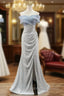 Gray Mermaid Sequins Pearls Off the Shoulder Prom Dress