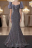 Gray Mermaid Sequins Short Sleeve Prom Dress