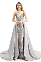 Mermaid Sequins Spaghetti Straps Prom Dresses With Detachable Train