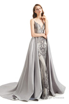 Mermaid Sequins Spaghetti Straps Prom Dresses With Detachable Train