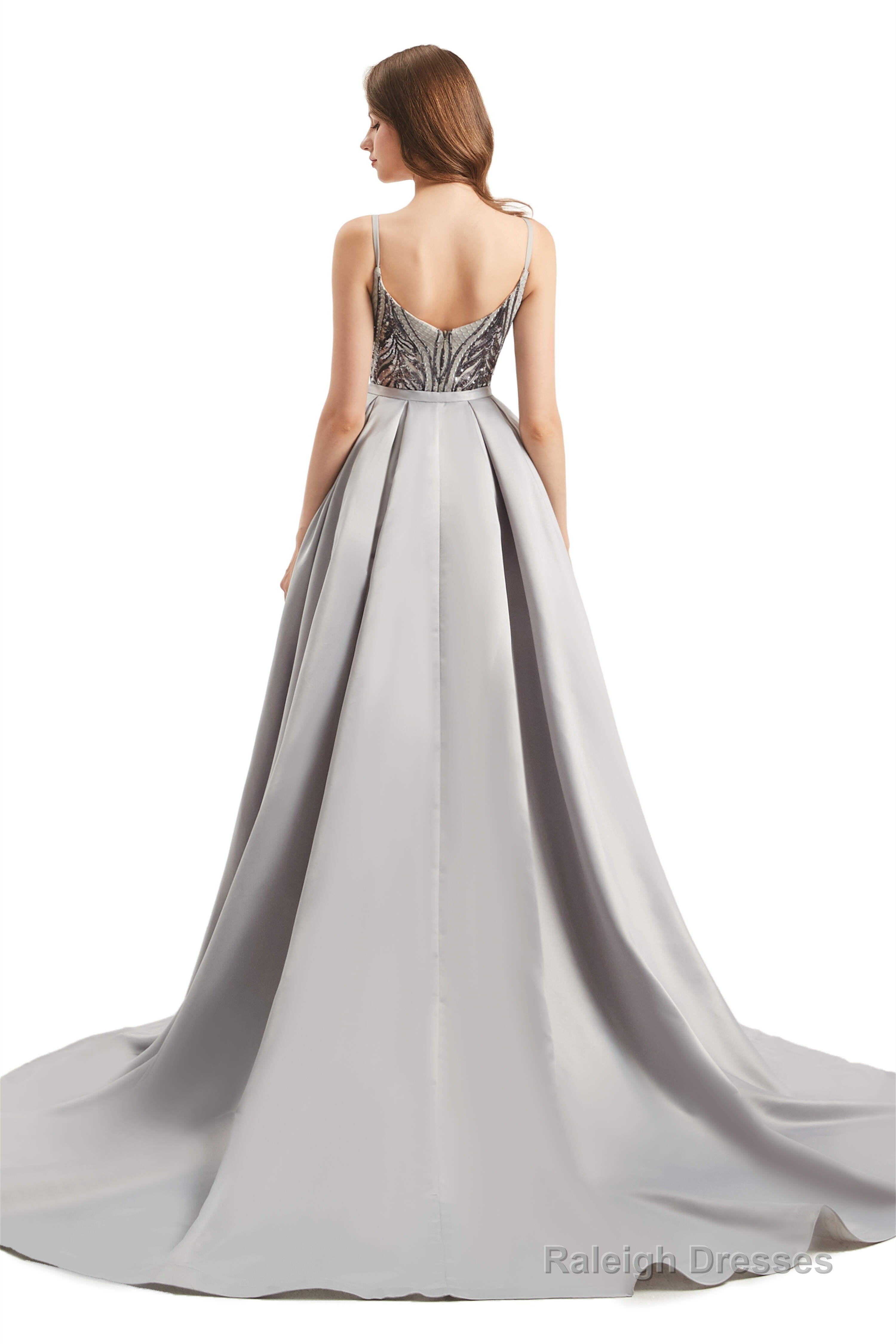 Mermaid Sequins Spaghetti Straps Prom Dresses With Detachable Train