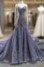 Gray Mermaid Tulle Sequins Spaghetti Straps Beading Prom Dress With Train