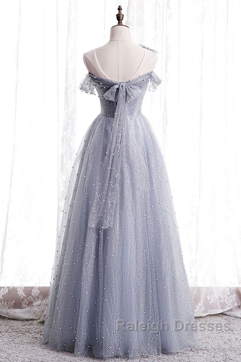 Gray One Shoulder Tulle Long Prom Dress Gray Tulle Evening Dress Secondary image
