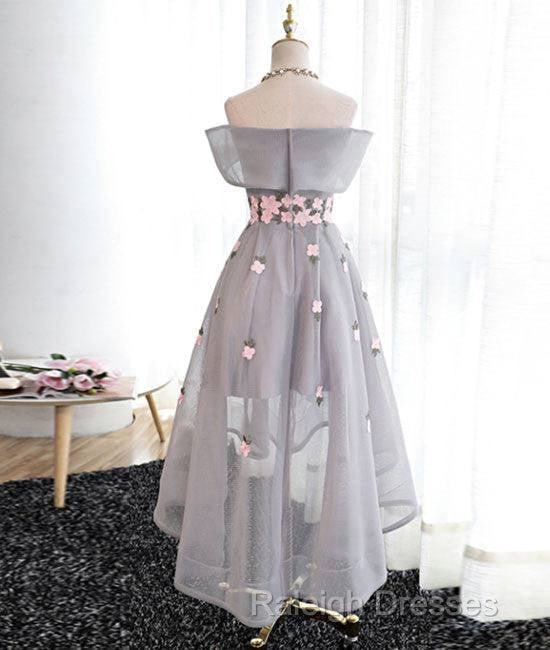Gray Organza Hight-Low Prom Dress, Gray Bridesmaid Dress Secondary image