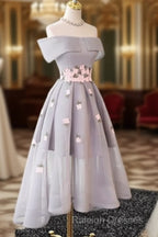 Gray Organza Hight-Low Prom Dress, Gray Bridesmaid Dress