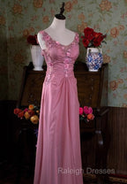 Gray Pink Retro Mermaid V-Neck Chiffon Beaded Prom Dresses Long Sweet Applique Birthday Dresses