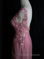 Gray Pink Retro Mermaid V-Neck Chiffon Beaded Prom Dresses Long Sweet Applique Birthday Dresses