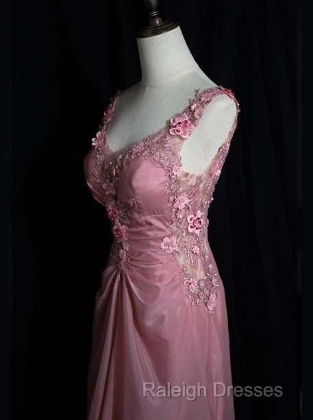 Gray Pink Retro Mermaid V-Neck Chiffon Beaded Long Prom Dress Sweet Applique Birthday Dress