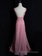 Gray Pink Retro Mermaid V-Neck Chiffon Beaded Long Prom Dress Sweet Applique Birthday Dress