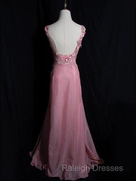 Gray Pink Retro Mermaid V-Neck Chiffon Beaded Long Prom Dress Sweet Applique Birthday Dress