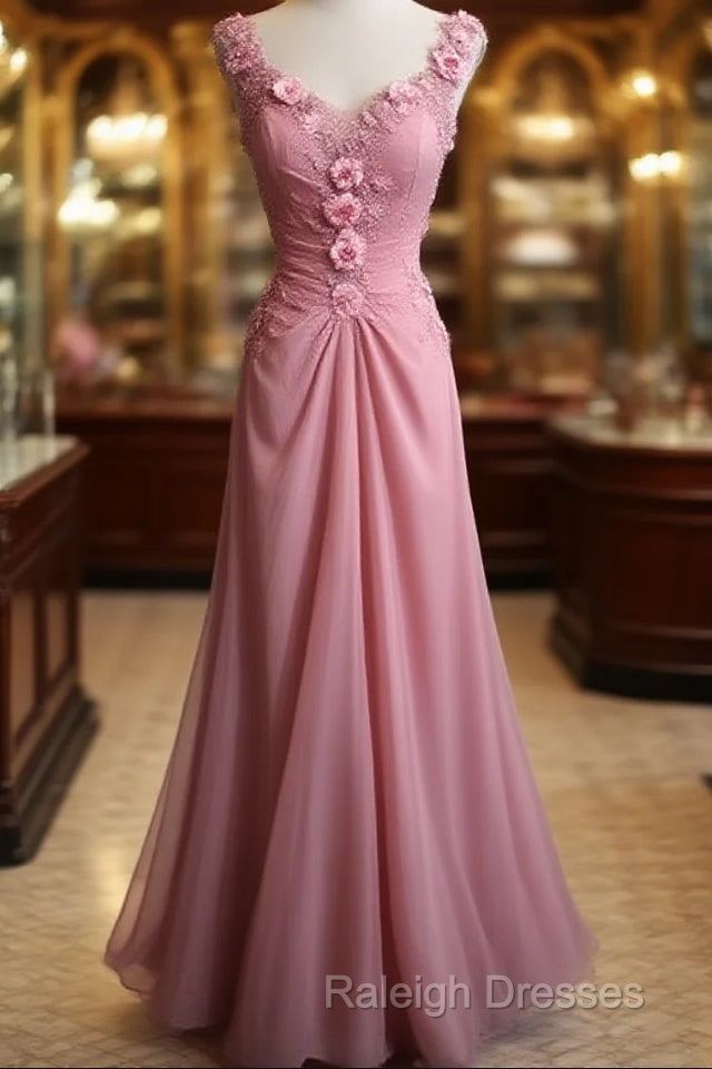 Gray Pink Retro Mermaid V-Neck Chiffon Beaded Long Prom Dress Sweet Applique Birthday Dress Main image