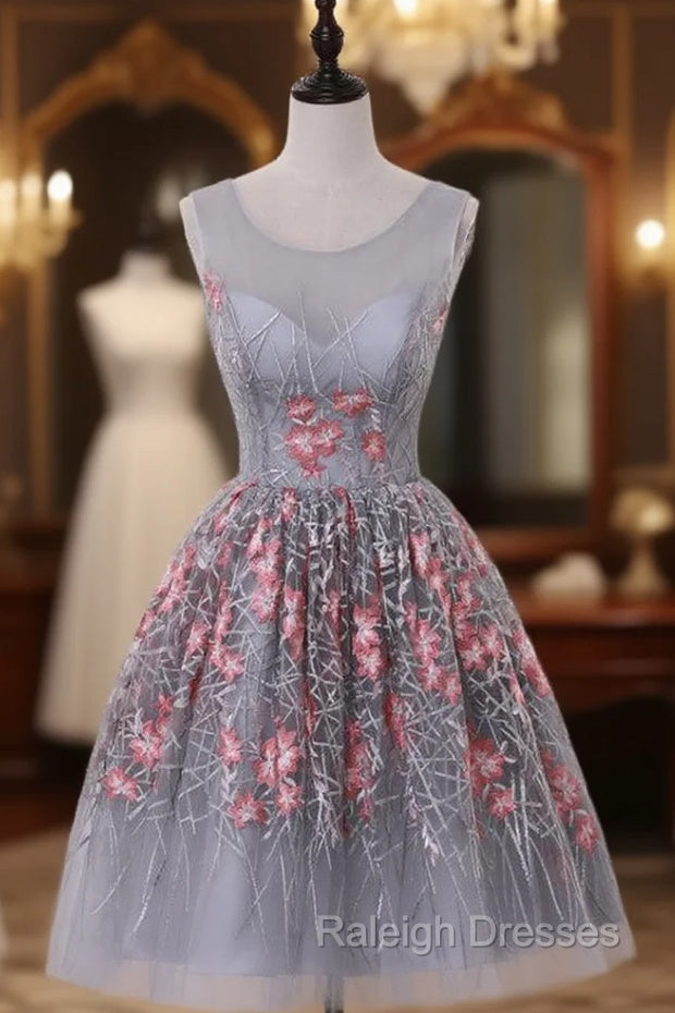 Gray Print Tulle Homecoming Dress Main image