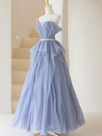 Gray Purple Tulle Long Formal Prom Dress, Purple A Line Prom Dress