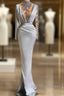 Gray Robe De Soiree Sheath Long Sleeves Beaded See Through Prom Dress Long Prom Gown Prom Dress