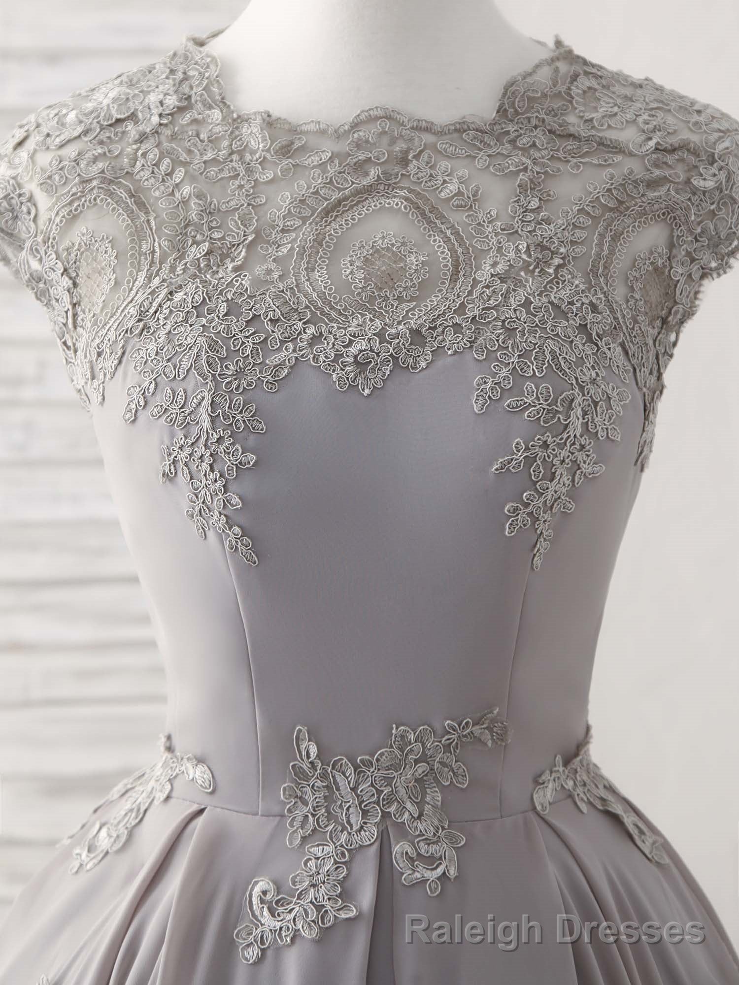 Gray Round Neck Lace Short Prom Dress Gray Bridesmaid Dress