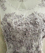 Gray Round Neck Tulle Lace Long Prom Dresses Gray Prom Dresses